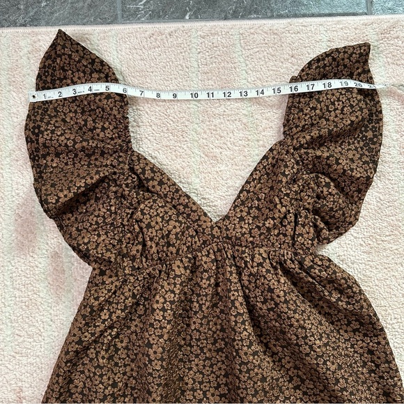 NWT Day + Moon Brown Floral Ruffle Babydoll Dress Size Small Autumn - Picture 6 of 11